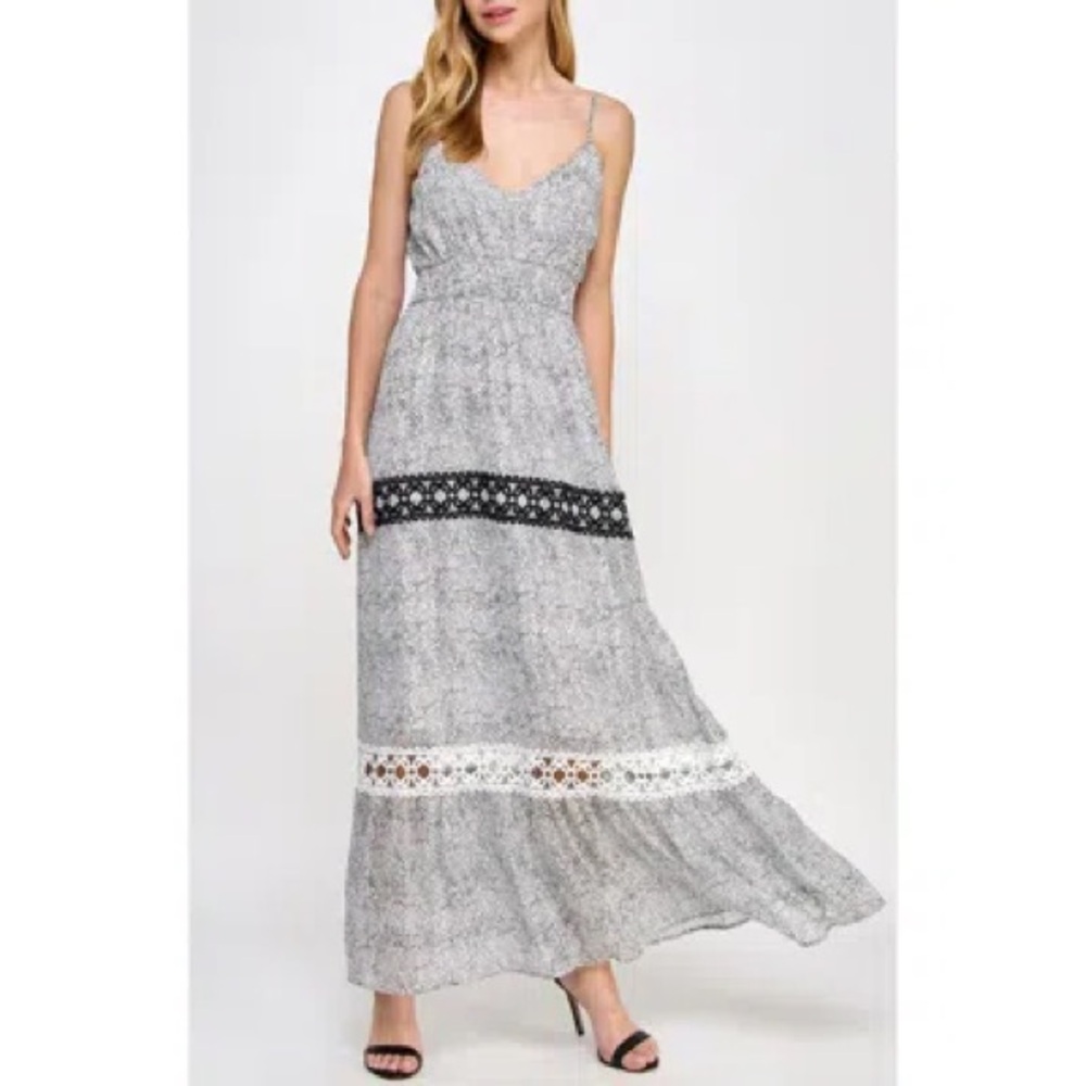 Koko + Mason Lace Detail Dot Print Maxi Dress